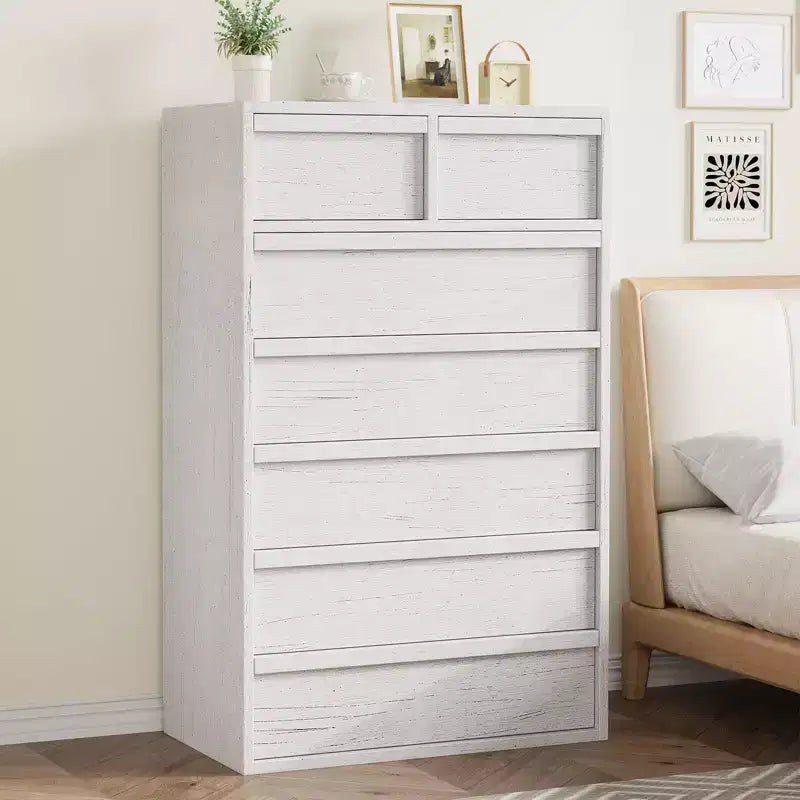 Commode de chambre à 7 tiroirs, Grande commode moderne de 117 cm à 7 tiroirs avec rangement spacieux, Organiseur en bois pour salon, entrée