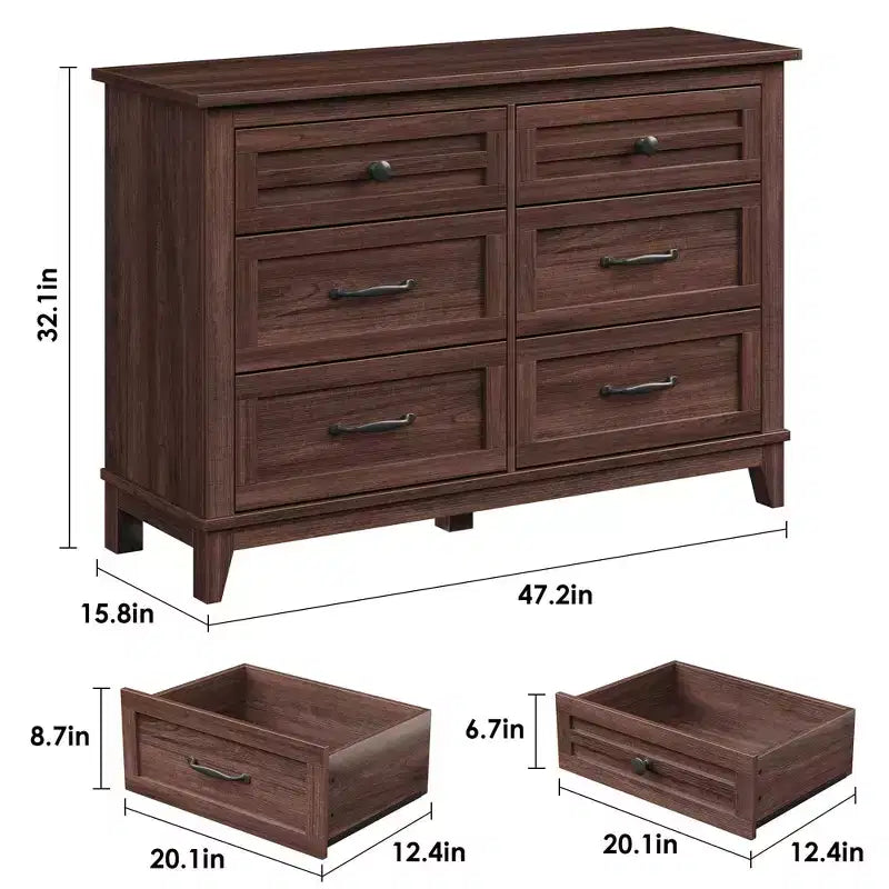 6 Commodes de Chambre, 47 Pouces de Large, Commodes de Rangement sur Pieds, Commode de Rangement en Bois pour Salon, Chambre, Entrée