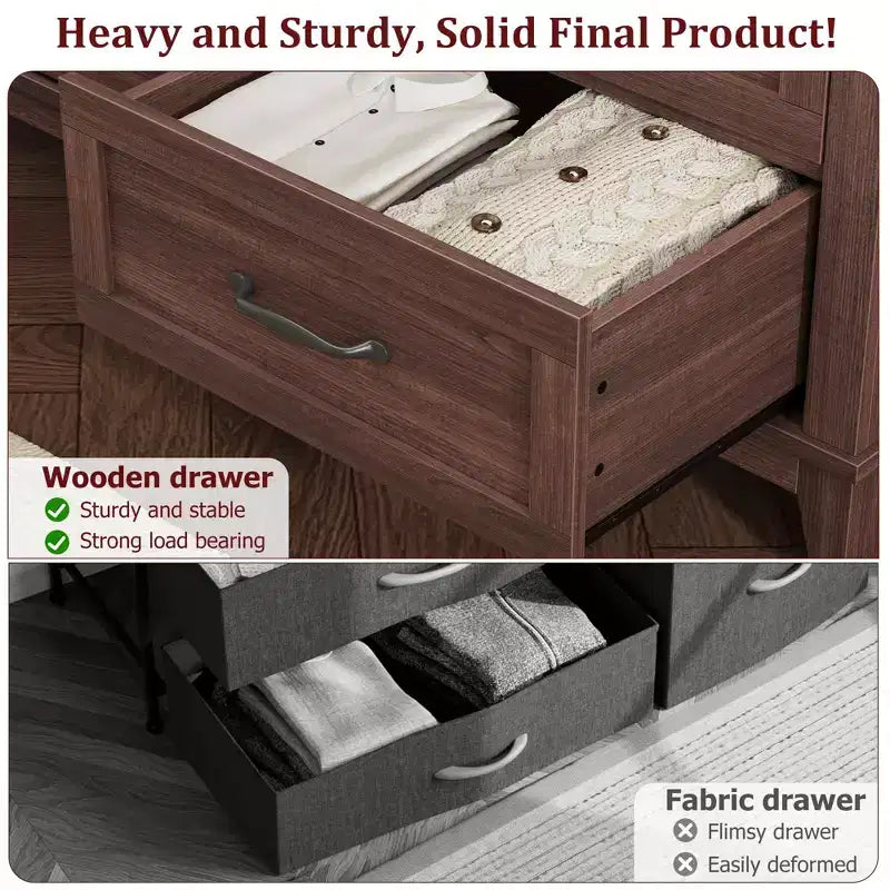 6 Commodes de Chambre, 47 Pouces de Large, Commodes de Rangement sur Pieds, Commode de Rangement en Bois pour Salon, Chambre, Entrée