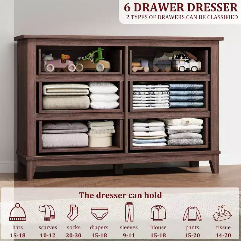 6 Commodes de Chambre, 47 Pouces de Large, Commodes de Rangement sur Pieds, Commode de Rangement en Bois pour Salon, Chambre, Entrée