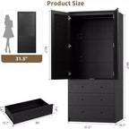 Armoire Penderie avec Tiroirs, Meuble de Rangement en Bois de 69,5 po avec Tringle, Armoire à Vêtements 2 Portes pour Chambre à Coucher, Porte à Persiennes