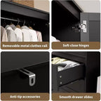 Armoire Penderie avec Tiroirs, Meuble de Rangement en Bois de 69,5 po avec Tringle, Armoire à Vêtements 2 Portes pour Chambre à Coucher, Porte à Persiennes
