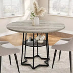 Table à manger ronde Acekool 38,6, piètement métallique hexagonal, filet de rangement dissimulé, 4 places, style moderne, assemblage facile,