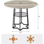 Table à manger ronde Acekool 38,6, piètement métallique hexagonal, filet de rangement dissimulé, 4 places, style moderne, assemblage facile,