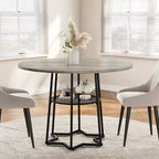 Table à manger ronde Acekool 38,6, piètement métallique hexagonal, filet de rangement dissimulé, 4 places, style moderne, assemblage facile,