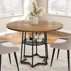 Table à manger ronde Acekool 38,6, piètement métallique hexagonal, filet de rangement dissimulé, 4 places, style moderne, assemblage facile,