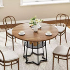 Table à manger ronde Acekool 38,6, piètement métallique hexagonal, filet de rangement dissimulé, 4 places, style moderne, assemblage facile,
