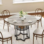 Table à manger ronde Acekool 38,6, piètement métallique hexagonal, filet de rangement dissimulé, 4 places, style moderne, assemblage facile,