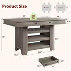 Table de salle à manger de 152 cm de hauteur avec porte-jus et étagères, table de cuisine style ferme de hauteur bar, table haute rectangulaire pour salle à manger ou bar à la maison