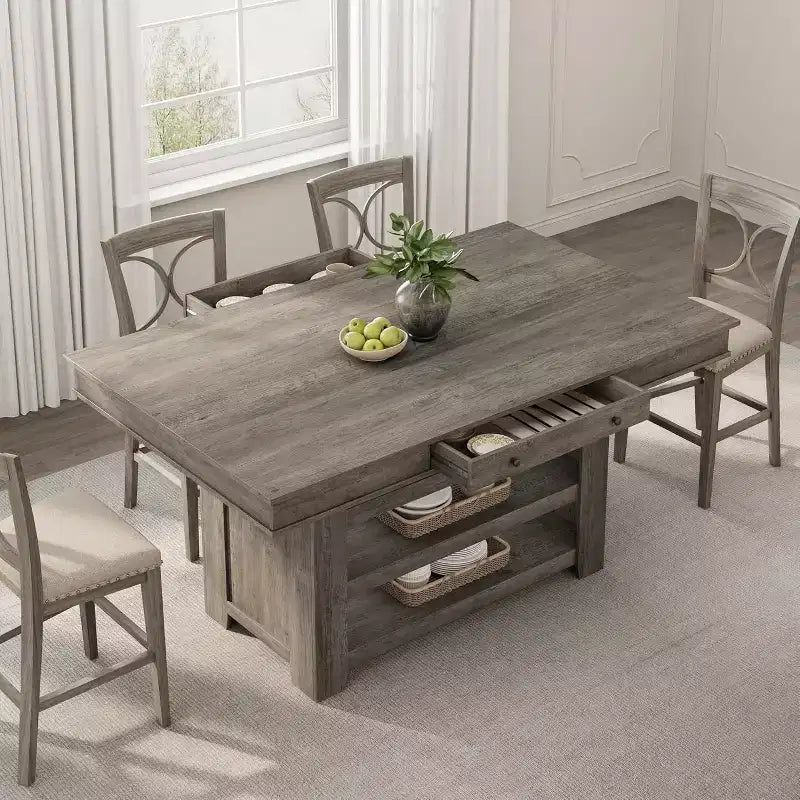 Table de salle à manger de 152 cm de hauteur avec porte-jus et étagères, table de cuisine style ferme de hauteur bar, table haute rectangulaire pour salle à manger ou bar à la maison