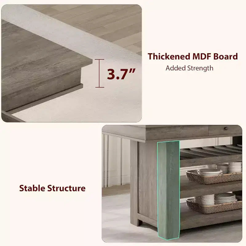 Table de salle à manger de 152 cm de hauteur avec porte-jus et étagères, table de cuisine style ferme de hauteur bar, table haute rectangulaire pour salle à manger ou bar à la maison