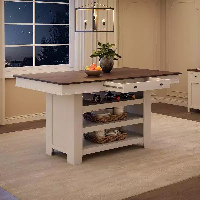 Table de salle à manger de 152 cm de hauteur avec porte-jus et étagères, table de cuisine style ferme de hauteur bar, table haute rectangulaire pour salle à manger ou bar à la maison