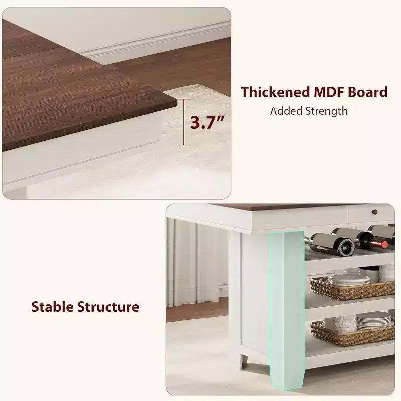 Table de salle à manger de 152 cm de hauteur avec porte-jus et étagères, table de cuisine style ferme de hauteur bar, table haute rectangulaire pour salle à manger ou bar à la maison