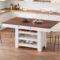 60 Counter Height Dining Table with Juice Rack & Shelves, Farmhouse Bar Height Kitchen Table, Rectangular Tall Table for Dining Room or Home Bar