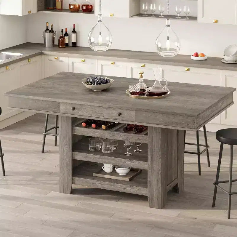Table de salle à manger de 152 cm de hauteur avec porte-jus et étagères, table de cuisine style ferme de hauteur bar, table haute rectangulaire pour salle à manger ou bar à la maison