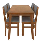 Ensemble de salle à manger compact pour 4 personnes, 5 pièces, style rétro, avec table rectangulaire en bois et 4 chaises rembourrées.