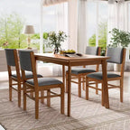 Ensemble de salle à manger compact pour 4 personnes, 5 pièces, style rétro, avec table rectangulaire en bois et 4 chaises rembourrées.