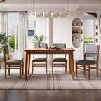 Ensemble de salle à manger compact pour 4 personnes, 5 pièces, style rétro, avec table rectangulaire en bois et 4 chaises rembourrées.