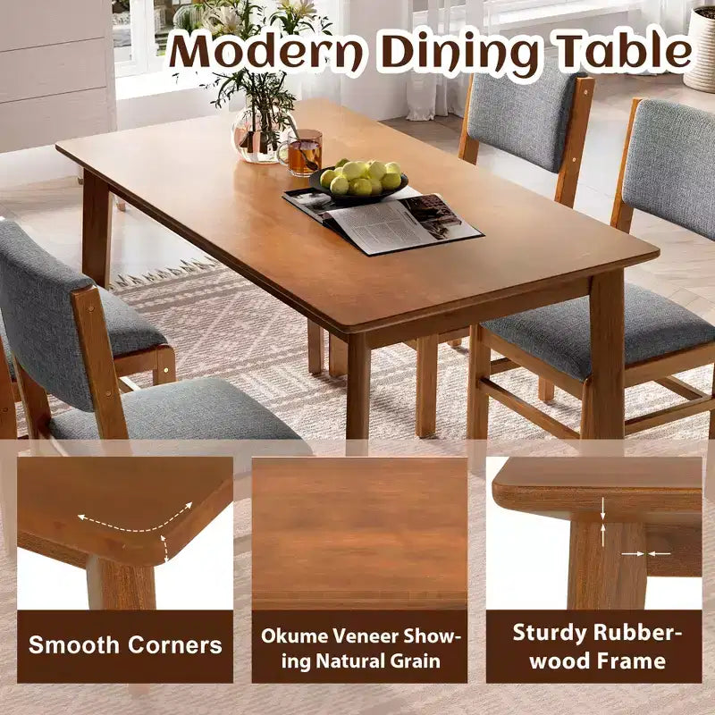Ensemble de salle à manger compact pour 4 personnes, 5 pièces, style rétro, avec table rectangulaire en bois et 4 chaises rembourrées.