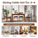 Ensemble de salle à manger compact pour 4 personnes, 5 pièces, style rétro, avec table rectangulaire en bois et 4 chaises rembourrées.