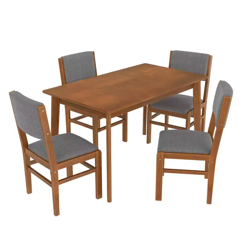 Ensemble de salle à manger compact pour 4 personnes, 5 pièces, style rétro, avec table rectangulaire en bois et 4 chaises rembourrées.