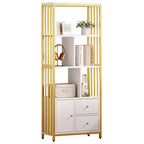 Étagère à livres à 4 niveaux de 62 pouces en or avec 3 tiroirs et une porte, vitrine de rangement en métal doré et blanc pour le salon et le bureau