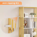 Étagère à livres à 4 niveaux de 62 pouces en or avec 3 tiroirs et une porte, vitrine de rangement en métal doré et blanc pour le salon et le bureau