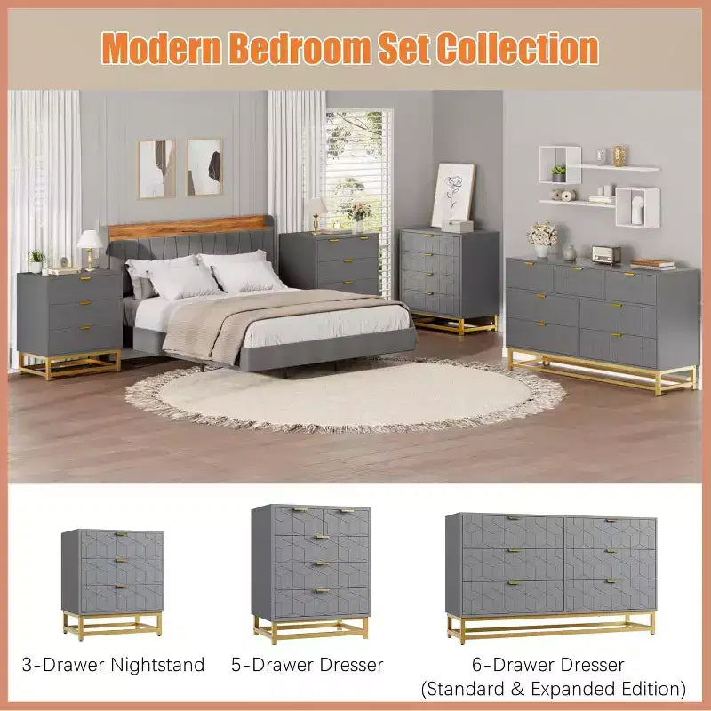 Commode 4 tiroirs pour chambre à coucher, commode moderne avec pieds et poignées en métal doré, meuble de rangement en bois pour salon, couloir