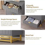 Commode 4 tiroirs pour chambre à coucher, commode moderne avec pieds et poignées en métal doré, meuble de rangement en bois pour salon, couloir