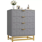 Commode 4 tiroirs pour chambre à coucher, commode moderne avec pieds et poignées en métal doré, meuble de rangement en bois pour salon, couloir