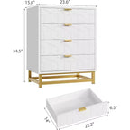 Commode 4 tiroirs pour chambre à coucher, commode moderne avec pieds et poignées en métal doré, meuble de rangement en bois pour salon, couloir