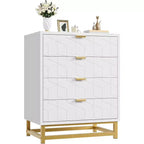 Commode 4 tiroirs pour chambre à coucher, commode moderne avec pieds et poignées en métal doré, meuble de rangement en bois pour salon, couloir