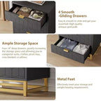 Commode 4 tiroirs pour chambre à coucher, commode moderne avec pieds et poignées en métal doré, meuble de rangement en bois pour salon, couloir