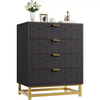 Commode 4 tiroirs pour chambre à coucher, commode moderne avec pieds et poignées en métal doré, meuble de rangement en bois pour salon, couloir