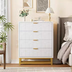 Commode 4 tiroirs pour chambre à coucher, commode moderne avec pieds et poignées en métal doré, meuble de rangement en bois pour salon, couloir