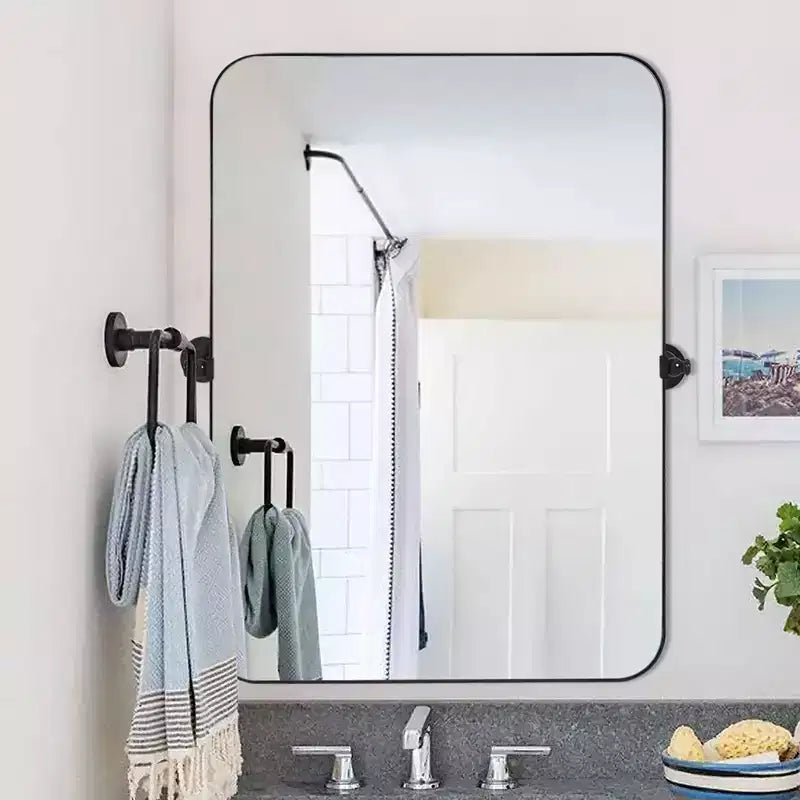 Miroir mural rectangulaire suspendu en fer à coins arrondis, 1 pièce, noir, 23 po L x 31 po H