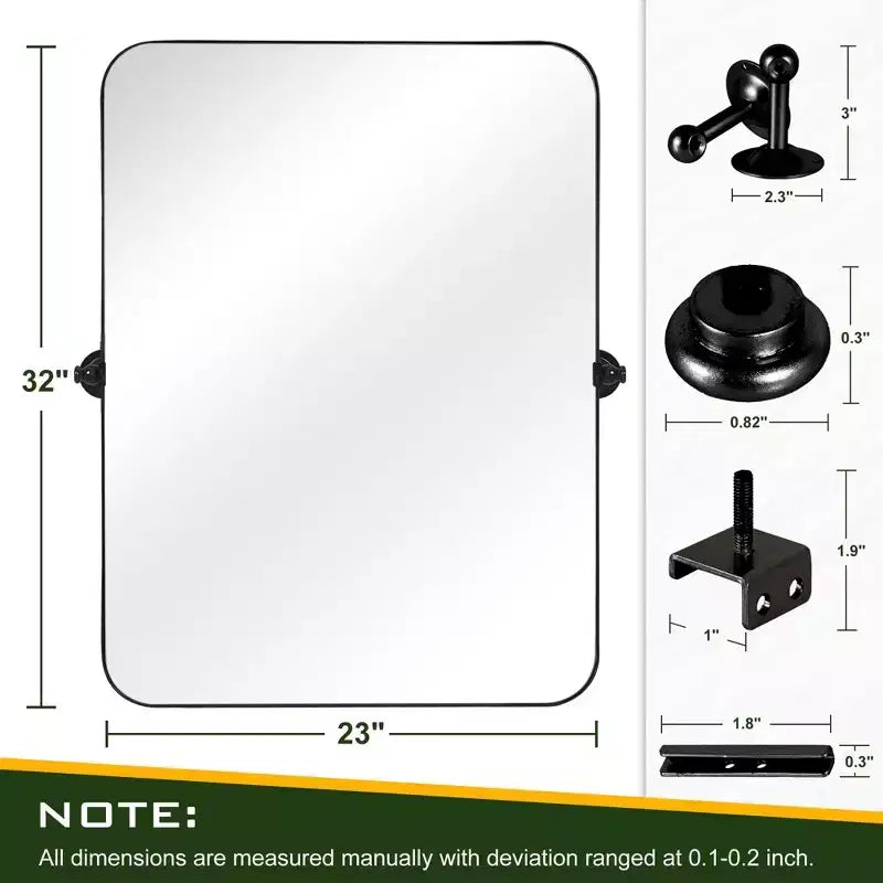 Miroir mural rectangulaire suspendu en fer à coins arrondis, 1 pièce, noir, 23 po L x 31 po H