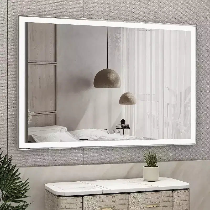 Acekool 60 x 40 Inch Rectangular Bathroom Mirror with Silver Frame, Smart Touch, Adjustable Brightness, Wall Mounted, Horizontal or Vertical