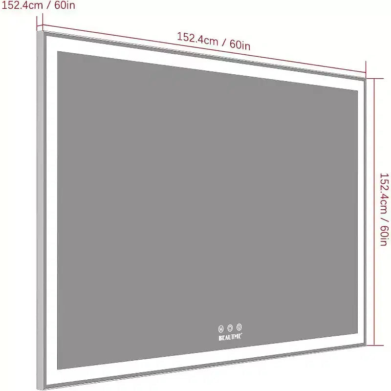Miroir de salle de bain rectangulaire Acekool 60 x 40 pouces avec cadre argenté, tactile intelligent, luminosité réglable, fixation murale, horizontal ou vertical