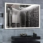 Miroir de salle de bain rectangulaire Acekool 60 x 40 pouces avec cadre argenté, tactile intelligent, luminosité réglable, fixation murale, horizontal ou vertical