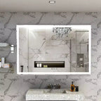 Miroir de salle de bain rectangulaire Acekool 60 x 40 pouces avec cadre argenté, tactile intelligent, luminosité réglable, fixation murale, horizontal ou vertical