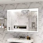 Miroir de salle de bain rectangulaire Acekool 60 x 40 pouces avec cadre argenté, tactile intelligent, luminosité réglable, fixation murale, horizontal ou vertical