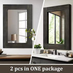 Lot de 2 miroirs muraux rectangulaires à suspendre avec cadre en bois massif brun de 91 cm de haut x 61 cm de large, à bord large et angle droit creux.