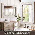 Lot de 2 miroirs muraux rectangulaires à suspendre avec cadre en bois massif brun de 91 cm de haut x 61 cm de large, à bord large et angle droit creux.