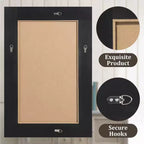 Lot de 2 miroirs muraux rectangulaires à suspendre avec cadre en bois massif brun de 91 cm de haut x 61 cm de large, à bord large et angle droit creux.