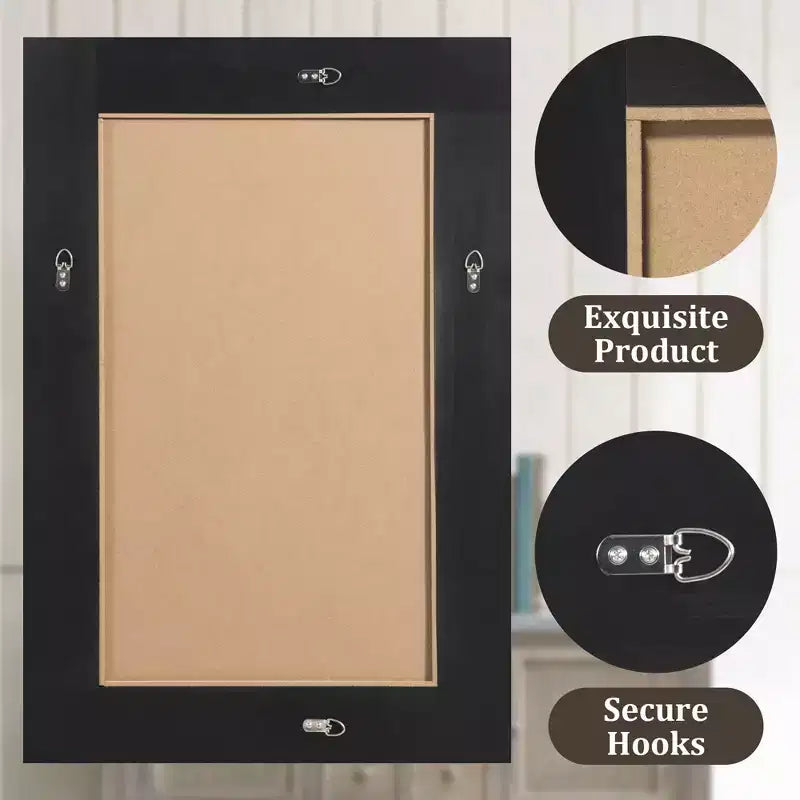 Lot de 2 miroirs muraux rectangulaires à suspendre avec cadre en bois massif brun de 91 cm de haut x 61 cm de large, à bord large et angle droit creux.