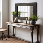Lot de 2 miroirs muraux rectangulaires à suspendre avec cadre en bois massif brun de 91 cm de haut x 61 cm de large, à bord large et angle droit creux.