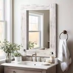Lot de 2 miroirs muraux rectangulaires à suspendre avec cadre en bois massif brun de 91 cm de haut x 61 cm de large, à bord large et angle droit creux.