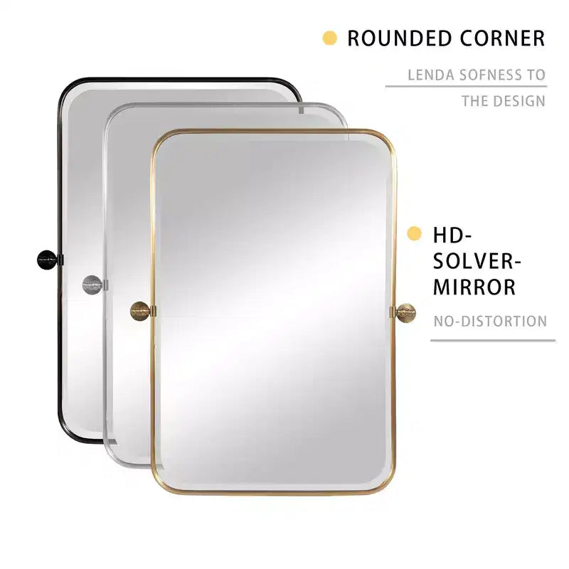 1 pièce, miroir mural cadre, rectangulaire arrondi, en fer forgé, noir, pivotant, 91 cm H x 61 cm L