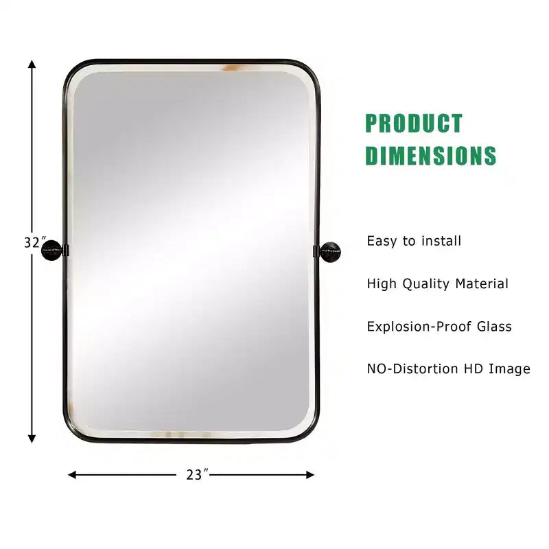 1 pièce, miroir mural cadre, rectangulaire arrondi, en fer forgé, noir, pivotant, 91 cm H x 61 cm L
